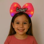 Led Işıklı Love Yazılı Fuşya Fiyonk Taç – Kız Çuk Parti Tacı