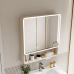 LED Işıklı Modern Banyo İlaç Dolabı, Depolama Raflı Buğu Önleyici Duvar Aynası, 23,6" Asma Vanity Nizer (Bej) - Şık ve Fonksiyonel Tasarım