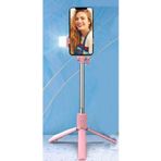 LED Işıklı Selfie Çubuğu Bluetooth Kumandalı Kablosuz Tripot Selfie Monopod Selfie Stick (Pembe)