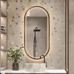 LED Işıklı Siyah Oval Banyo Aynası 50x70CM Alüminyum Çerçeveli Kısılabilir Makyaj Aynası Modern Banyolar için 3 Renkli Aydınlatma Dekoratif Duvar Aynası