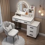 LED Işıklı ve Aynalı Modern Makyaj Masası Çekmeceli ve Raflı Büyük Makyaj Masası Işıklı Makyaj Masası Seti Yatak Odası Stüdyo için Ayarlanabilir Saklama Dolabı ile Beyaz 80 cm