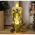 LED Kardan Adam Mumlu Masa Lambası, PVC Malzeme, Altın Rengi, 7,5x8,5x15 cm, Yılbaşı Dekoratif Şamdan, 3xLR621 Pilli