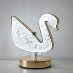 LED Kristal Kuğu Gece Lambası, Altın Rengi Taban, Dekoratif Masa Aydınlatması