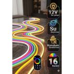 LED LEVEL 12V 3 metre RGB Neon Led RGB Neon Şerit Led 16 Renkli Rf Kumandalı Animasyonlu adaptörlü