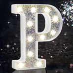 LED Marquee Mektup Işıkları, Işıklı Gümüş Parıltılı Harfler İşaret Pille Çalışan Gece Lambası Doğum Günü Partisi Düğün Ev Dekorasyonu Bebek Duşu-P