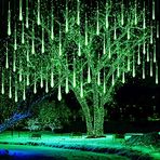 LED Meteor Yağmuru Güneş Işığı Bahçe, Su Geçirmez 30 cm 10 Tüp 360 LED Düşen Yağmur Damlası Basamaklı Buz Sarkıtı, Tatil Partisi Düğün Noel Ağacı Dekorasyonu için Dekoratif Şerit Işıklar (Yeşil)