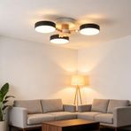 LED modern tavan lambası yaratıcı yuvarlak tasarım tavan aydınlatması iç demir akrilik masif ahşap tavan lambası oturma odası dekorasyonu yatak odası mutfak merdiven boşluğu için (3 alevli, siyah