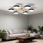 LED modern tavan lambası yaratıcı yuvarlak tasarım tavan aydınlatması iç demir akrilik masif ahşap tavan lambası oturma odası dekorasyonu yatak odası mutfak merdiven boşluğu için (6 alevli, siyah