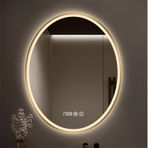 LED Oval Banyo Aynası | Dokunmatik Ayarlanabilir | Zaman Göstergesi | Buğu Önleyici Duvar Makyaj Aynası | 4 Boyut, 2 Renk | Alüminyum (d, 29,5" x 39,4")