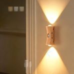 LED Şarj Edilebilir Hareket Sensörlü Duvar Lambası Üç Renkli Kısılabilir Manyetik Duvar Aydınlatması Yatak Odası Oturma Odası Koridor Merdiven için (Açık Ahşap, 1 Adet)