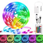 LED şerit pil, 2 m RGB 5050 LED şerit, pille veya USB ile çalışır, 16 renkli uzaktan kumanda, kısılabilir, LED bant, kendinden yapışkanlı, TV arka plan aydınlatması, dekorasyon, ev parti dekorasyonu