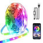 LED Şerit USB 10M, PSTAR Bluetooth LED Şerit RGB 24V IR Uzaktan Kumandalı APP Kontrollü Müzik Modu, Zamanlayıcı Ayarı, Ev, Parti, Mutfak Aydınlatması için LED Şerit Kendinden Yapışkanlı