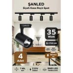 Led Siyah Kasa Beyaz Işık 35W Raylı Spot / 4 Adet 1 Metre Ray