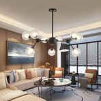 Led Tavan Lambası Modern Büyük Oturma Odası Lambası Kısılabilir Uzaktan Kumandalı Tavan Lambası Halka Tasarım Akrilik Abajur Tavan Lambaları Yatak Odası Avizeler Yemek Odası K, Siyah, 9 Kafa