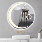 LED Yuvarlak Banyo Aynası Buğu Çözücü Modern Daire Makyaj Aynası Işıklı ve Büyüteçli Duvara Monte Tasarım Banyo Giriş Yolları ve Oturma Odaları için