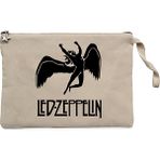LED Zeppelin Black Angel Krem Clutch Astarlı Cüzdan / El Çantası - 25x18cm