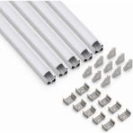 Ledarmy 5’li Set Köşe LED Profil Kanal 18x18mm 1 Metre Alüminyum Sıva Üstü LED Şerit Kanalı Opak Kapaklı Tutuculu 8987 - Gümüş