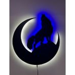 Ledli Işıklı Bozkurt ve Hilal Tablo, Ledli Hilal Ay ve Kurt Tablo, Dekoratif Işıklı Kurt Tablo - 55x50