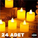 Ledli Mum Tealight Işıklı Dumansız Alevli Sarı LED Mum Pilli 24 Adet Pil Dahil - Seçenek 1