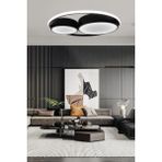 Ledmi Lighting Çift Halka Yuvarlak Siyah LED Avize, Kumandalı 3 Renk Aydınlatmalı, Plafonyer Avize Dimmerli