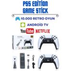 L'edoren 4K Android Tv Wifi Kablosuz Çift Kol Retro Oyunlar Game Stick 64GB Hafıza 10000 Oyun Atari - Beyaz - 2. Kol, HDMI Kablo