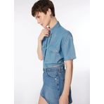 Lee Cooper 242 LCF 141001 Düz Mavi Denim Crop Kadın Gömlek