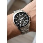 Lee Cooper 43MM Çelik Kasa, Siyah Spor Kadran, Gümüş Renk Çelik Kordon Erkek Kol Saati - Siyah - Gümüş