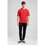Lee Cooper Aylex Erkek Loose %100 Pamuk Baskılı Bisiklet Yaka T-Shirt Kırmızı - 2XL