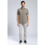 Lee Cooper Desola Erkek %100 Pamuk Kısa Kol Dokuma Gömlek Haki - Yeşil - 2XL