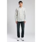 Lee Cooper Drake Erkek %100 Pamuk Uzun Kol Dokuma Gömlek Lacivert-Bej - Mavi