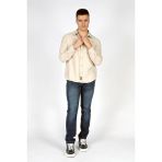 Lee Cooper Francis Erkek Dokuma Uzun Kol Gömlek Bej - 2XL - Beyaz