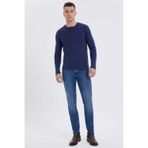 Lee Cooper Grandad Erkek %100 Pamuk Bisiklet Yaka Patli Sweatshirt Lacivert