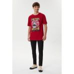 Lee Cooper Lowell Erkek %100 Pamuk Bisiklet Yaka T-Shirt Koyu Kırmızı