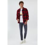 Lee Cooper Luca Erkek Dokuma Uzun Kol Gömlek Kırmızı-Siyah - 2XL