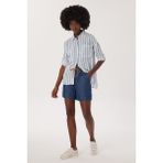 Lee Cooper Mindy Kadın %100 Pamuk Dokuma Gömlek Beyaz-Mavi Çizgili - XS