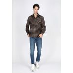 Lee Cooper Shaw Erkek Dokuma Uzun Kol Gömlek Hardal-Lacivert - 2XL - Kahve