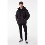 Lee Regular Fit Haki Kapüşonlu Şişme Mont Erkek Günlük Kullanım İçin Rahat Tasarım - Siyah