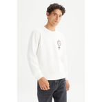 Lee Regular Fit Normal Kesim Bisiklet Yaka Baskılı Kırık Beyaz Sweatshirt, XL, L2520363, Off White-L2520363102, erkek