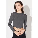 Lee Slim Fit Dar Kesim Bisiklet Yaka Siyah Beyaz Çizgili Crop Uzun Kollu Tişört