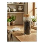 leelaHOME Ahşap Desenli Kapaklı Cam Saklama Kabı, Açık Kahve, 1350 ML, 20cm Yükseklik, 9cm Genişlik