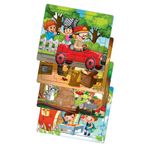 Leelii Tasarım Çocuklar Yarışta, Orman Hayvanları, Tavşanlar, Çilek Ev 16 Parça Ahşap Puzzle Yapboz 4'lü Set