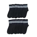 Leement socks Çocuk 12 Çift Kolej Yarım Konç Çorap Premium Seri Burun Dikişsiz Pamuklu siyah 11-12 Yaş