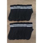 Leement Socks Çocuk 12 Çift Kolej Yarım Konç Çorap Seri Burun Dikişsiz Pamuklu - Siyah - 7 - 8 Yaş