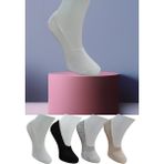 Leement Socks Dikişsiz 4 Çift Penye Görünmez Babet Çorap Slikon Kaydırmaz Bantlı - Çok Renkli - 36 - 40