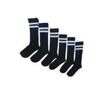 Leement socks Kadın 6 Çift Dizaltı Şeritli Pamuklu Uzun Çorap Siyah 36-39