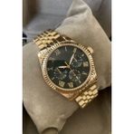 Leerybee Özel Kutulu M Kors Model Metal Kasa Erkek Kol Saati Arkadas Sevgili Baba Dogum Gunu Yildonumu Hediye - Altın - Siyah