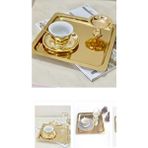 Lees home Leeshome Gold Altın Kare Paslanmaz Çelik Kahve Servis Sunum Tepsi & Tabağı - 6 Adet
