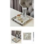 Lees home Leeshome Gümüş Kare Paslanmaz Çelik Kahve Servis Sunum Tepsi & Tabağı (21X21CM) - 6 Adet