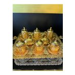 LeesHome 6 Kişilik Gold Kare Bakır Osmanlı Desenli Türk Kahvesi Fincan Takımı Tepsi Lokumluk Fincan Seti