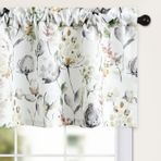 Leeva Suluboya Çiçekli Valance Perdeler, Çubuk Cepli Kısa Perde Oturma Odası için Pencere Valansları, 132 x 45 cm, Kahverengi ve Gri, 1 Paket